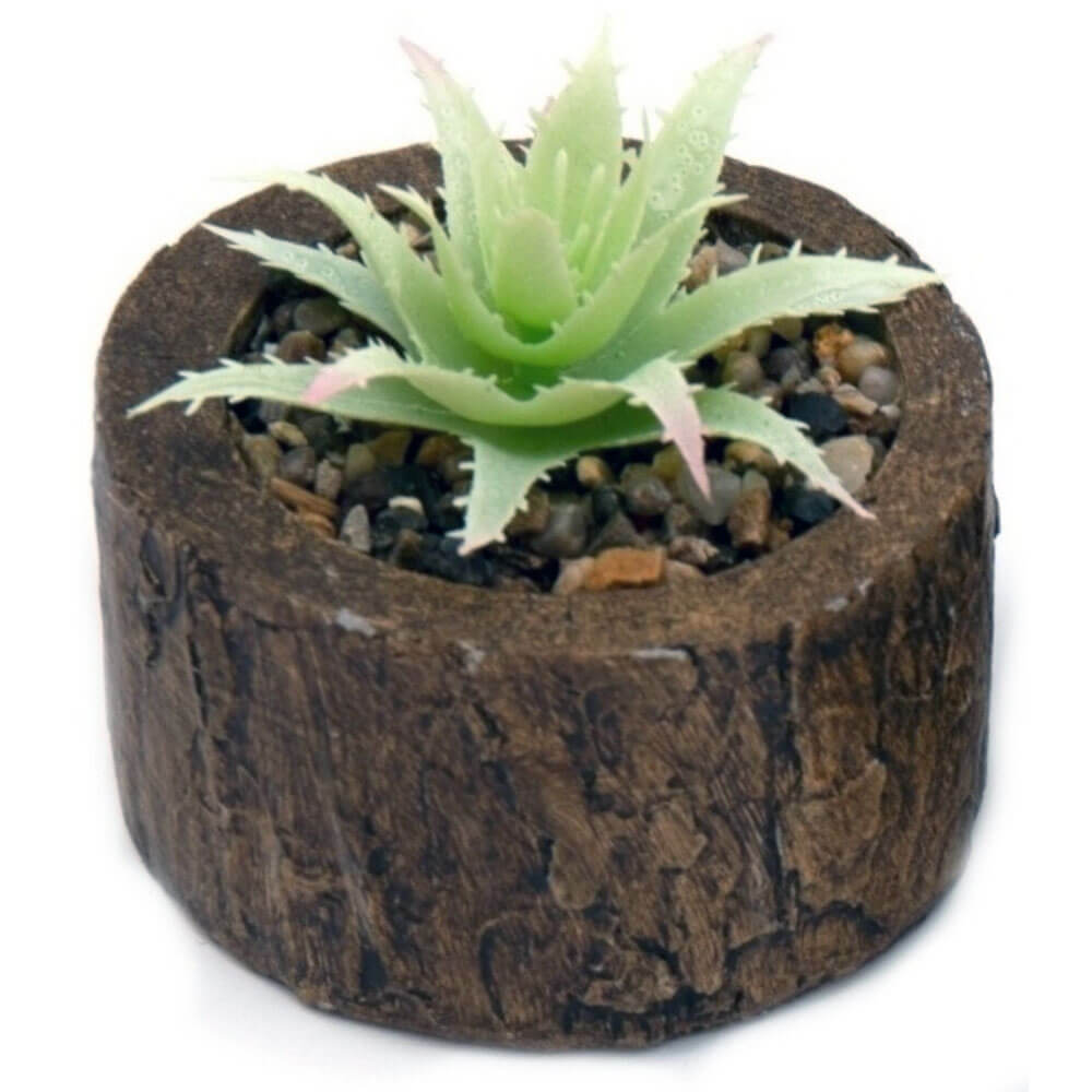 Bark Effect Pot and Artificial Succulent
